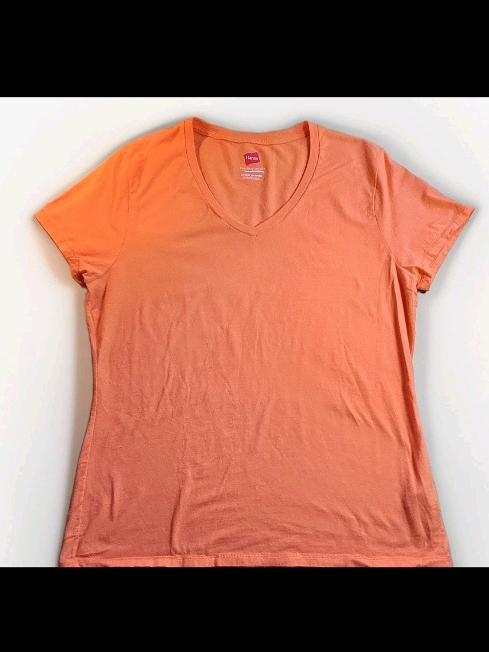 Hanes V-Neck Short Sleeve 100% Cotton Tee, Women's Sz L Pumpkin Orange